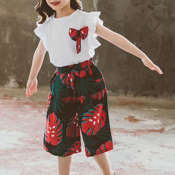 Kids Girls 2PCS Clothes Teen Flare Sleeve Tops & L - Picture 2 of 4